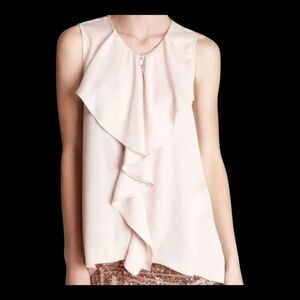 BCBG MAXAZRIA Blush Pink Blouse Steacy Ruffle Zip Front Tank Top Feminine XS